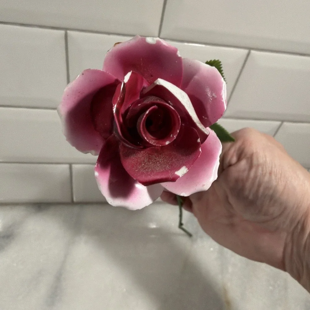 7 Vtg Porcelain‎ Roses Italian Pink Red Antique